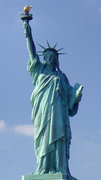A verdigris statue